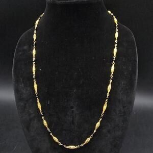 Park Lane Gold Tone Filigree Link Necklace Black Accent Beads Vintage Jewelry